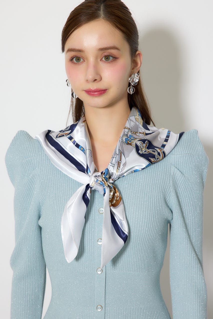 スカーフ付きマーメイドニットワンピース L/BLU FREE