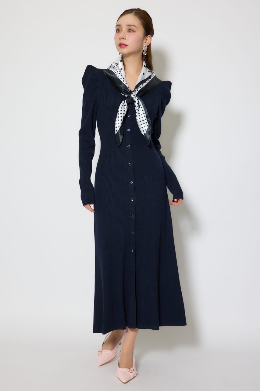 スカーフ付きマーメイドニットワンピース NVY FREE