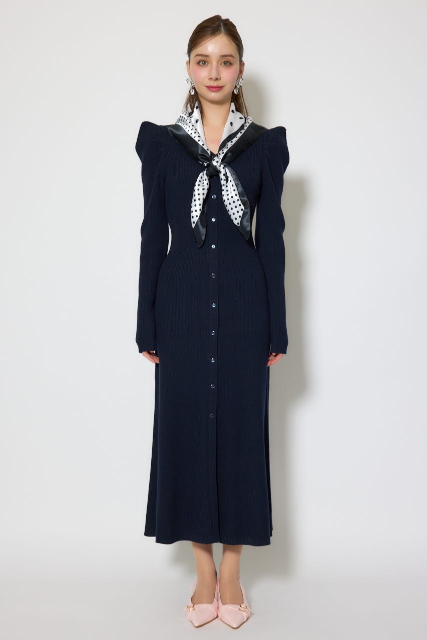 スカーフ付きマーメイドニットワンピース NVY FREE