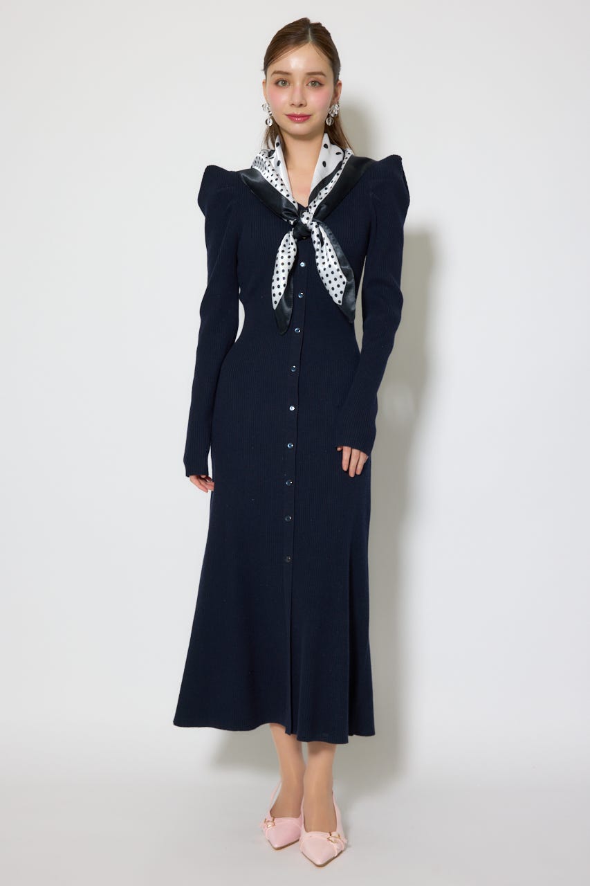 スカーフ付きマーメイドニットワンピース NVY FREE