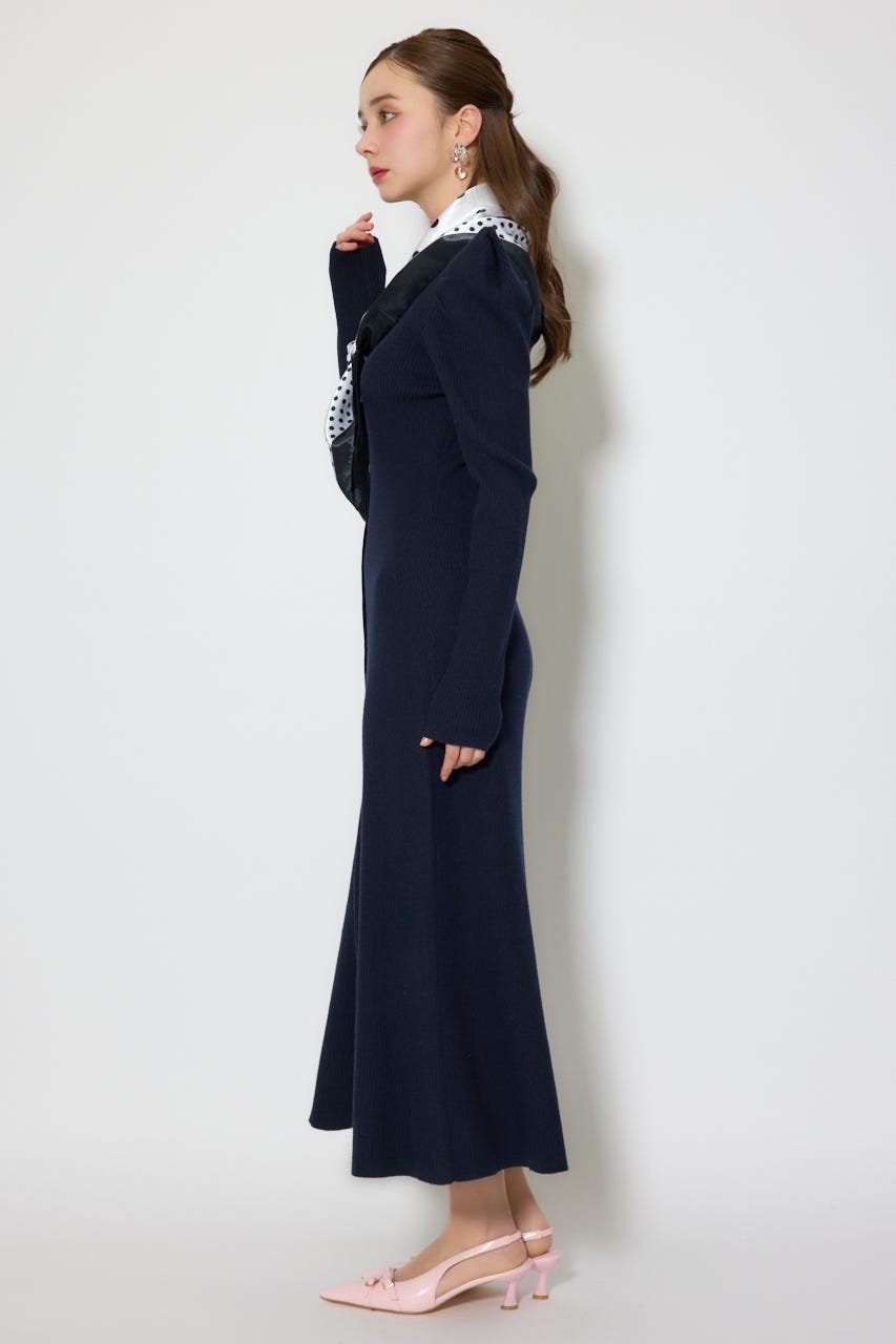 スカーフ付きマーメイドニットワンピース NVY FREE