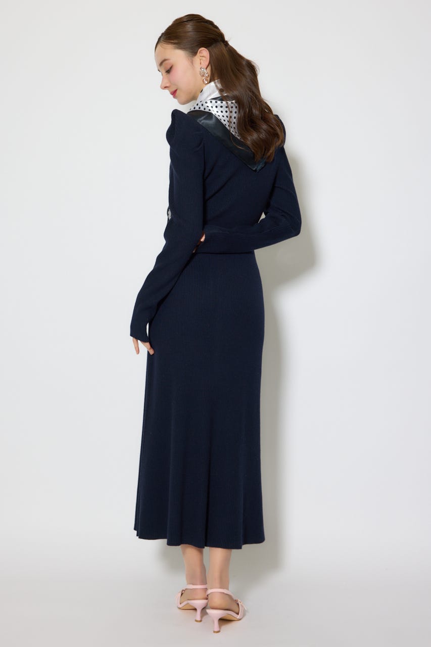 スカーフ付きマーメイドニットワンピース NVY FREE