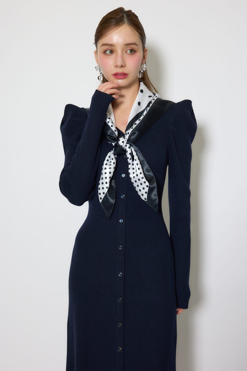 スカーフ付きマーメイドニットワンピース NVY FREE