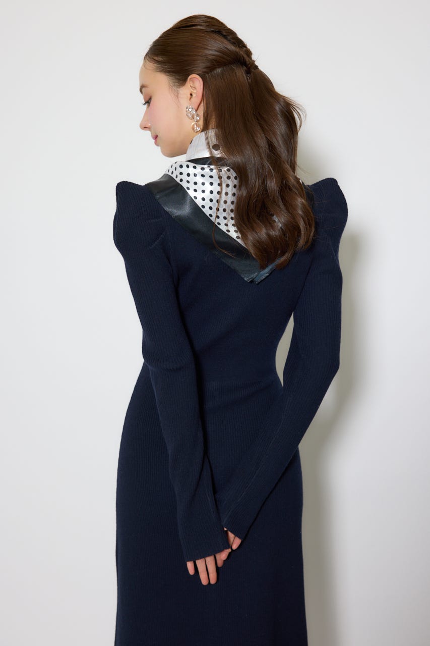スカーフ付きマーメイドニットワンピース NVY FREE