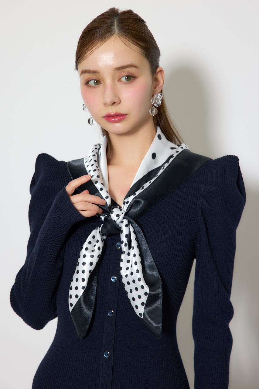 スカーフ付きマーメイドニットワンピース NVY FREE