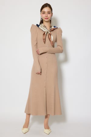 スカーフ付きマーメイドニットワンピース