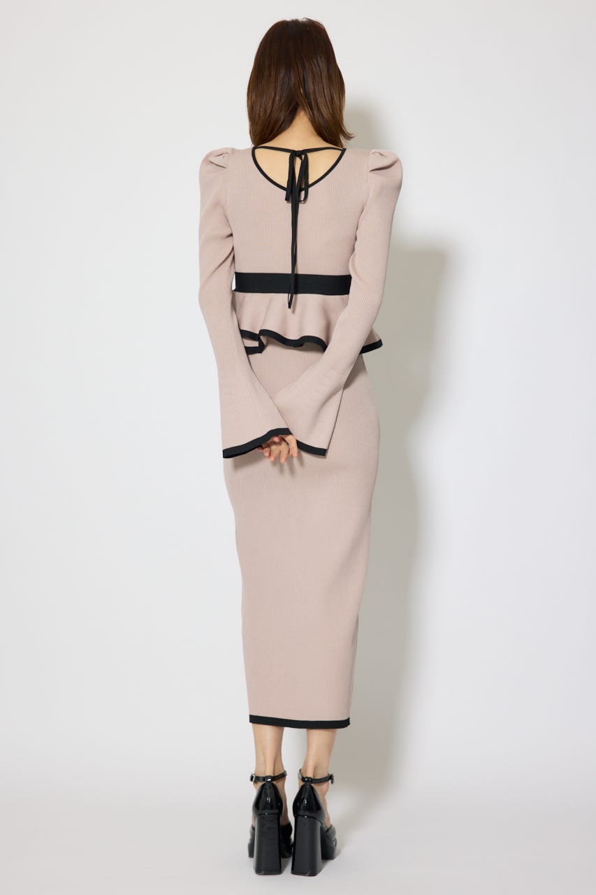配色ペプラムタイトニットワンピース BEG FREE