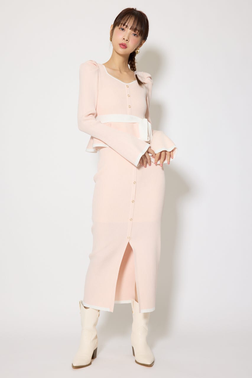 配色ペプラムタイトニットワンピース L/PNK FREE