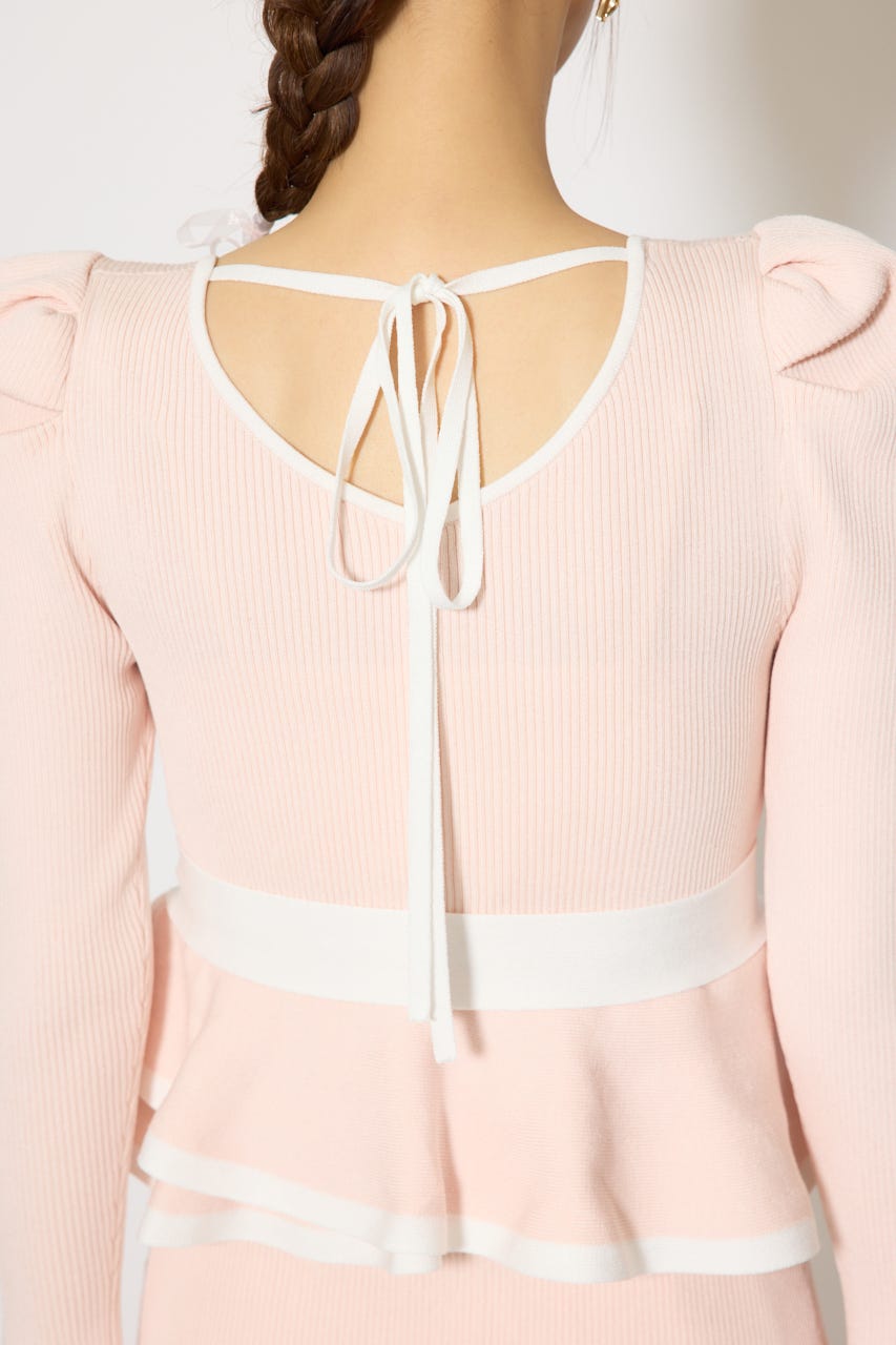 配色ペプラムタイトニットワンピース L/PNK FREE