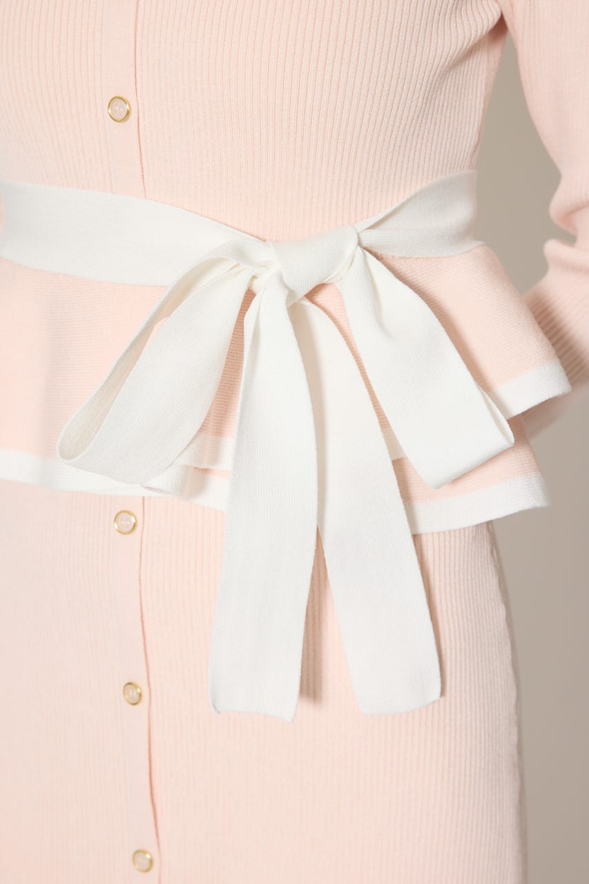 配色ペプラムタイトニットワンピース L/PNK FREE