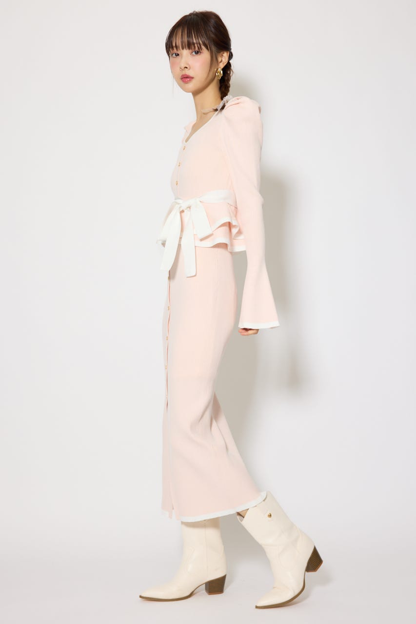 配色ペプラムタイトニットワンピース L/PNK FREE