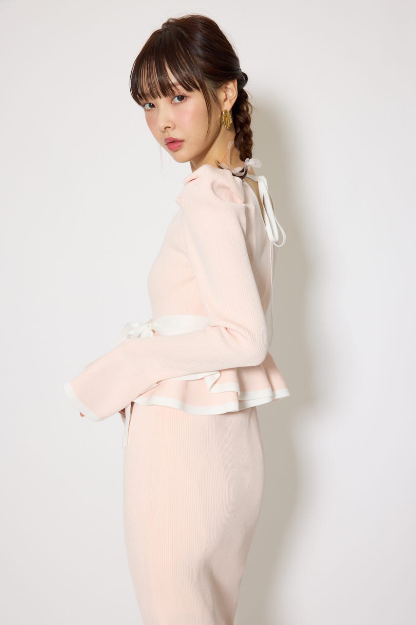 配色ペプラムタイトニットワンピース L/PNK FREE