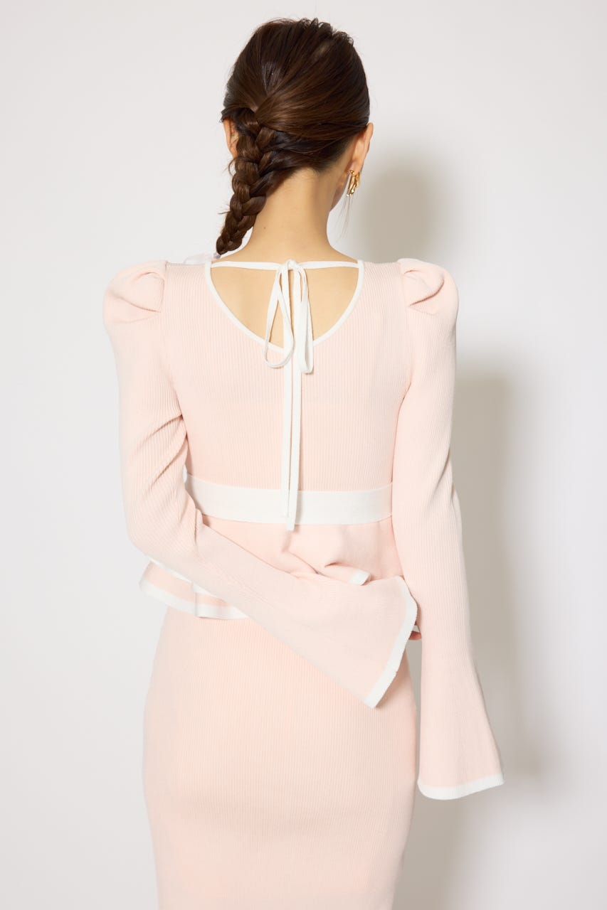 配色ペプラムタイトニットワンピース L/PNK FREE