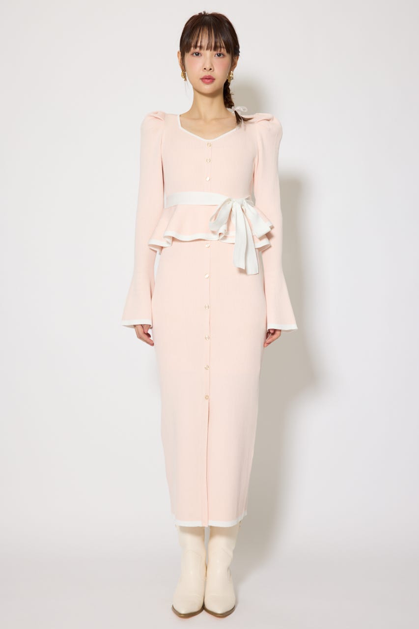 配色ペプラムタイトニットワンピース L/PNK FREE