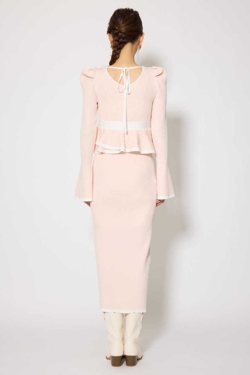 配色ペプラムタイトニットワンピース L/PNK FREE