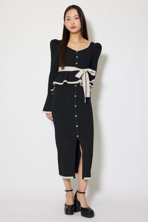 配色ペプラムタイトニットワンピース