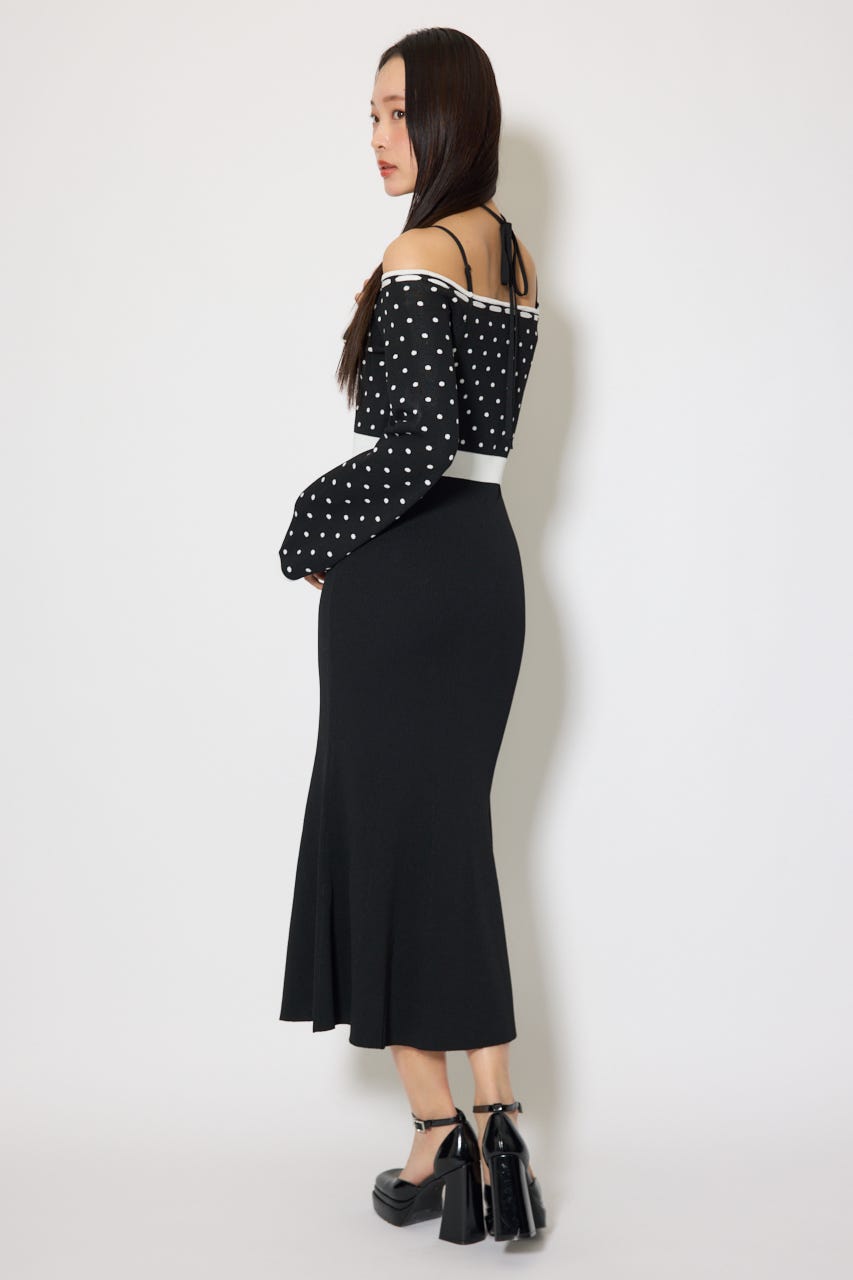 リボンカーデセットマーメイドニットワンピース BLK FREE