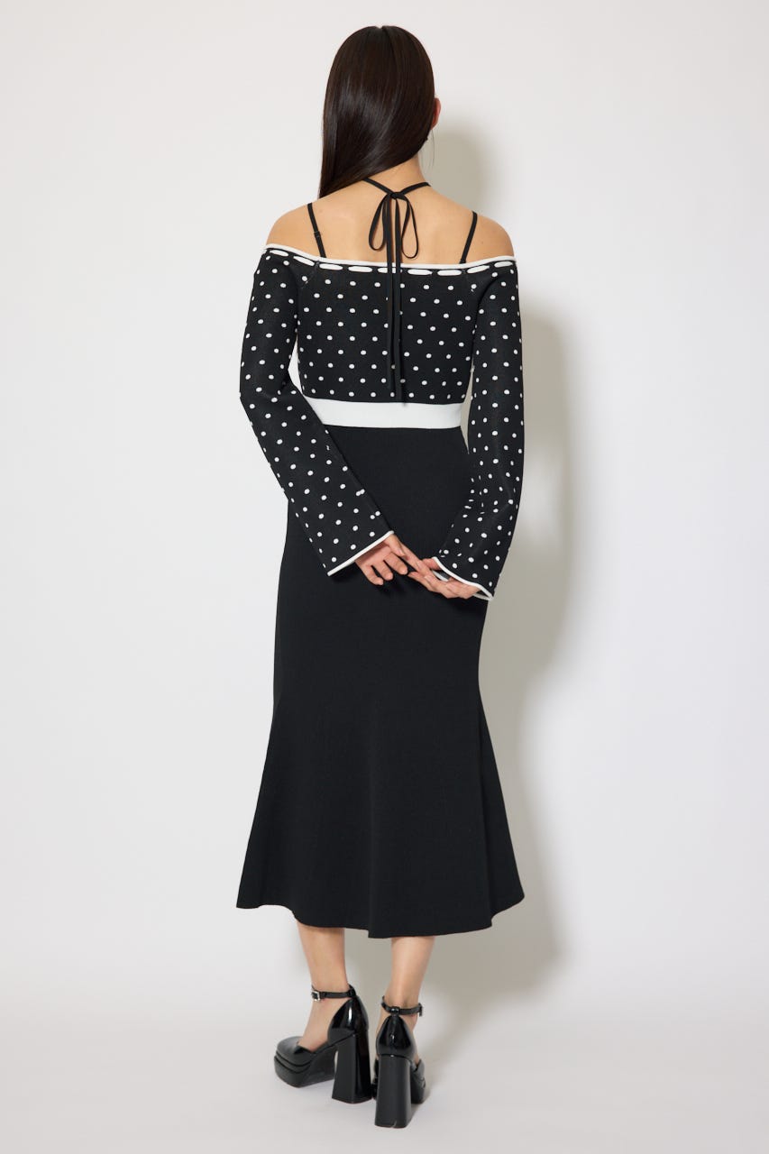 リボンカーデセットマーメイドニットワンピース BLK FREE