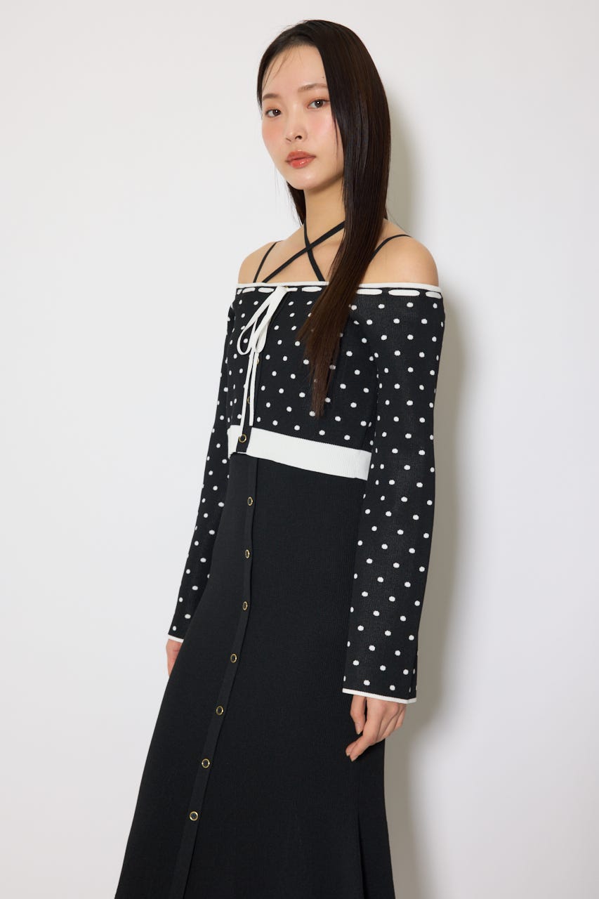 リボンカーデセットマーメイドニットワンピース BLK FREE