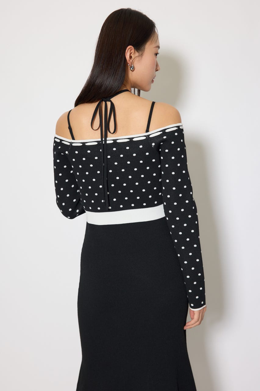 リボンカーデセットマーメイドニットワンピース BLK FREE