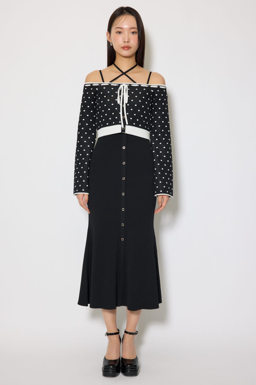 リボンカーデセットマーメイドニットワンピース BLK FREE