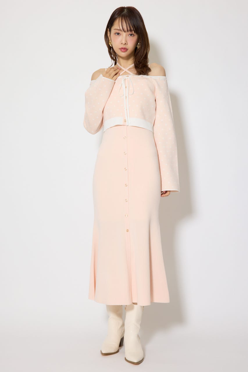 リボンカーデセットマーメイドニットワンピース PNK FREE