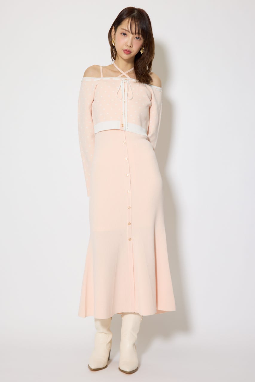 リボンカーデセットマーメイドニットワンピース PNK FREE