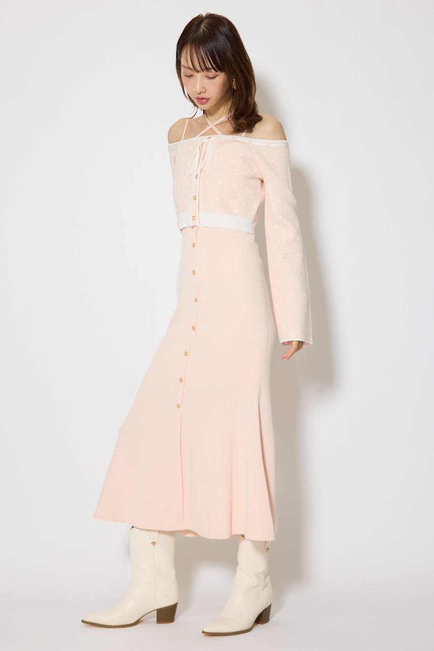 リボンカーデセットマーメイドニットワンピース PNK FREE