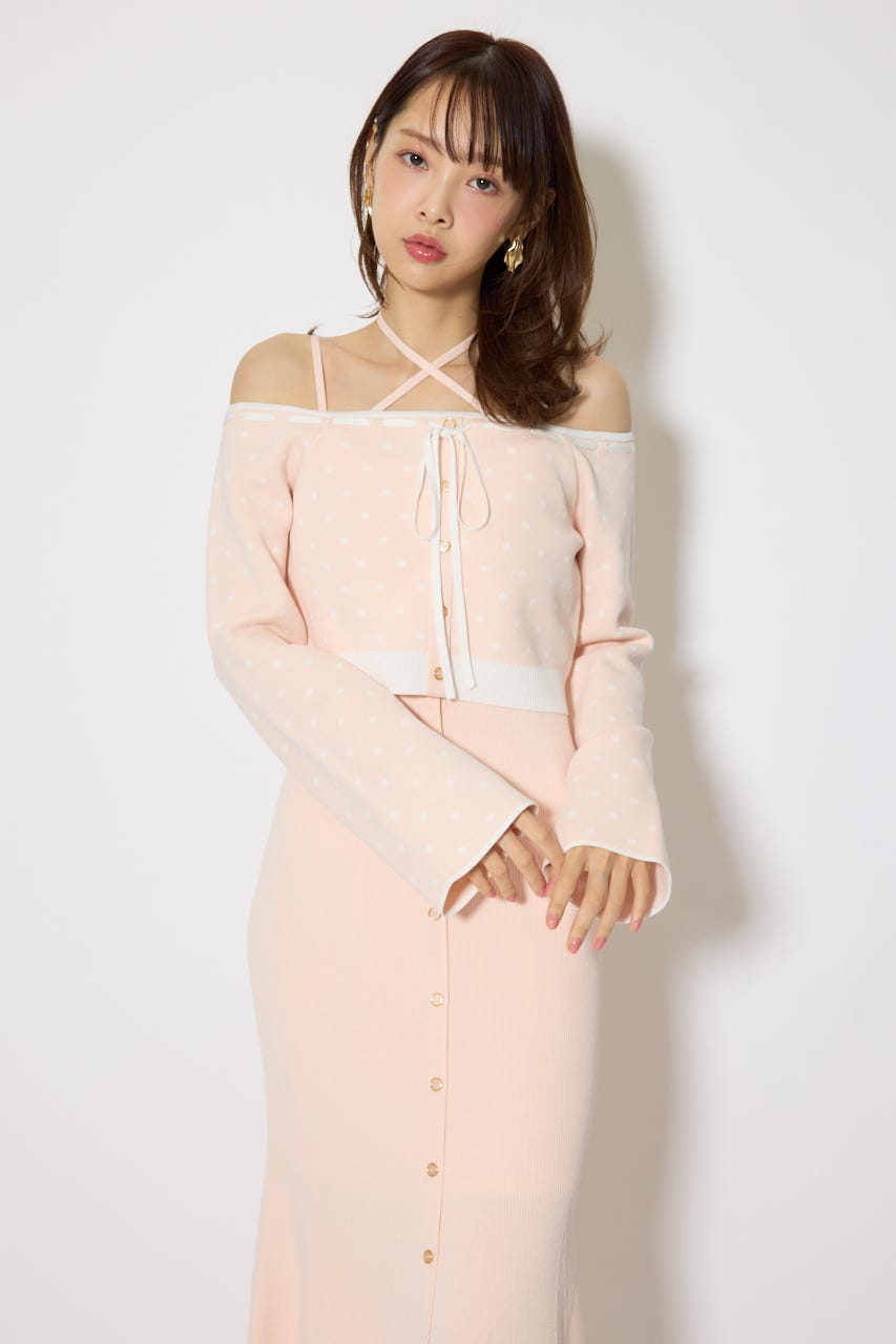 リボンカーデセットマーメイドニットワンピース PNK FREE