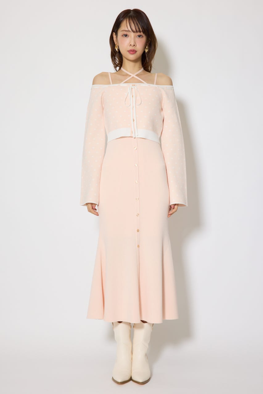 リボンカーデセットマーメイドニットワンピース PNK FREE