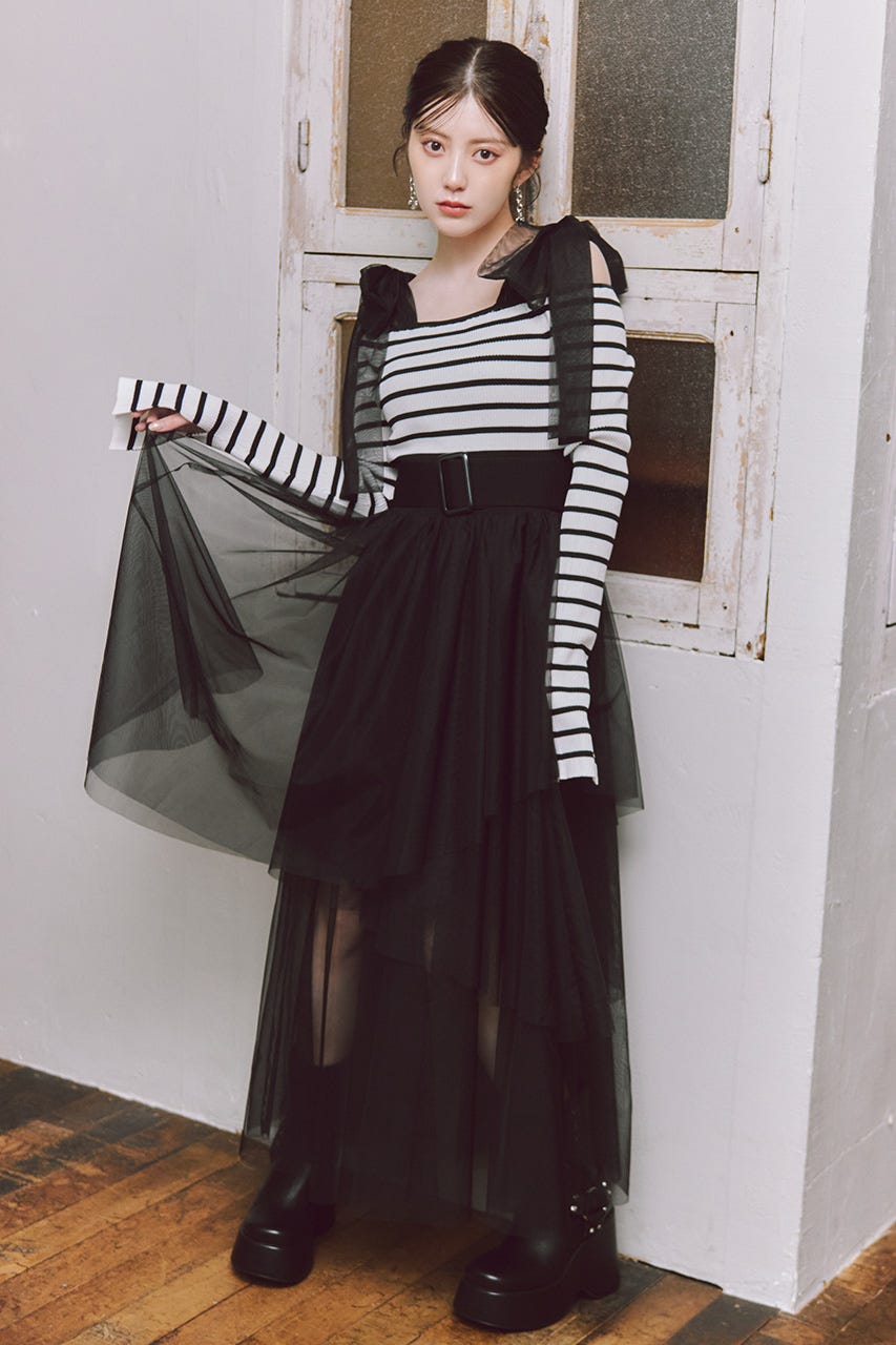 ショルダーリボンチュールニットワンピース Multi_1 FREE