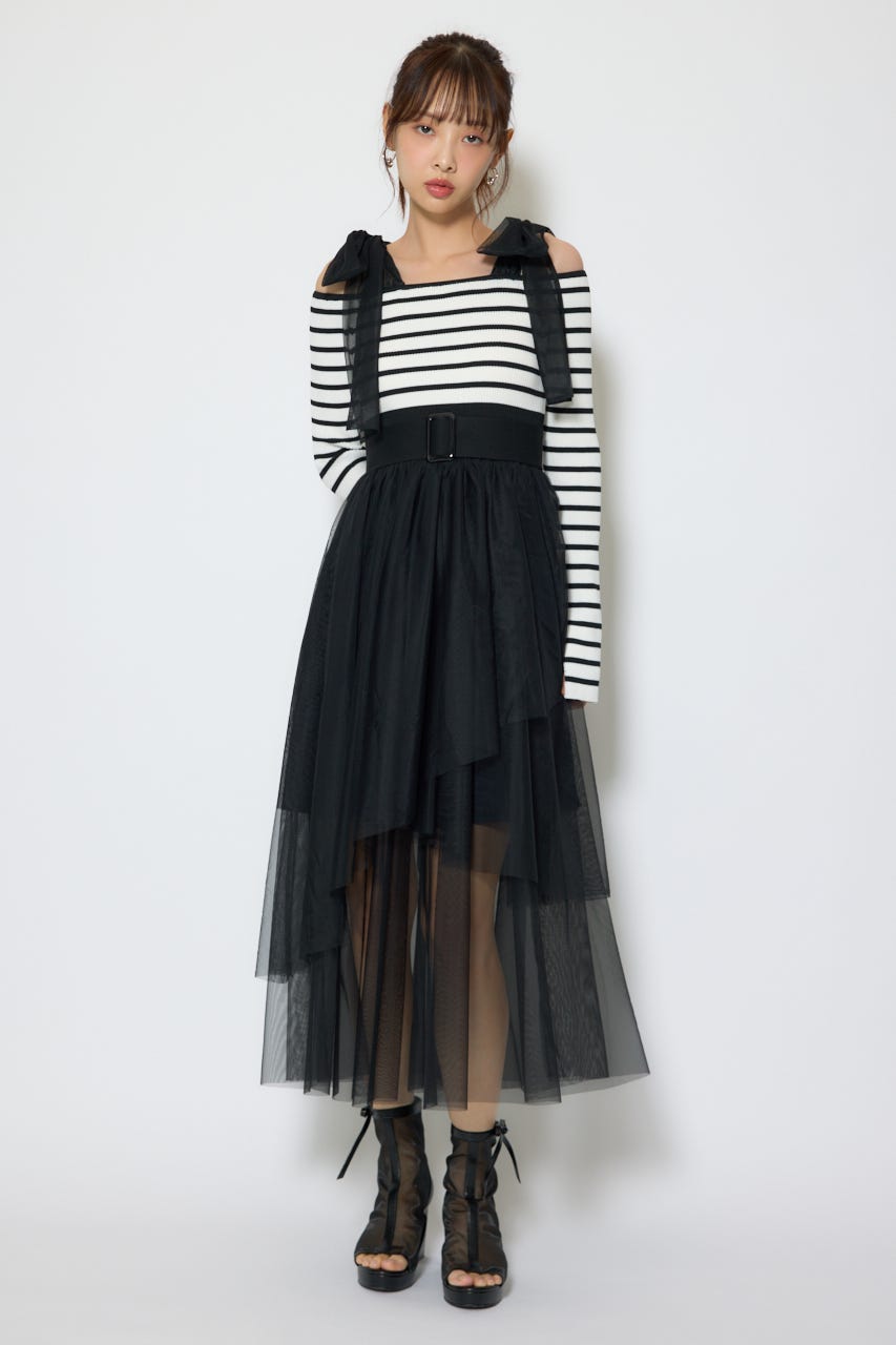 ショルダーリボンチュールニットワンピース Multi_1 FREE