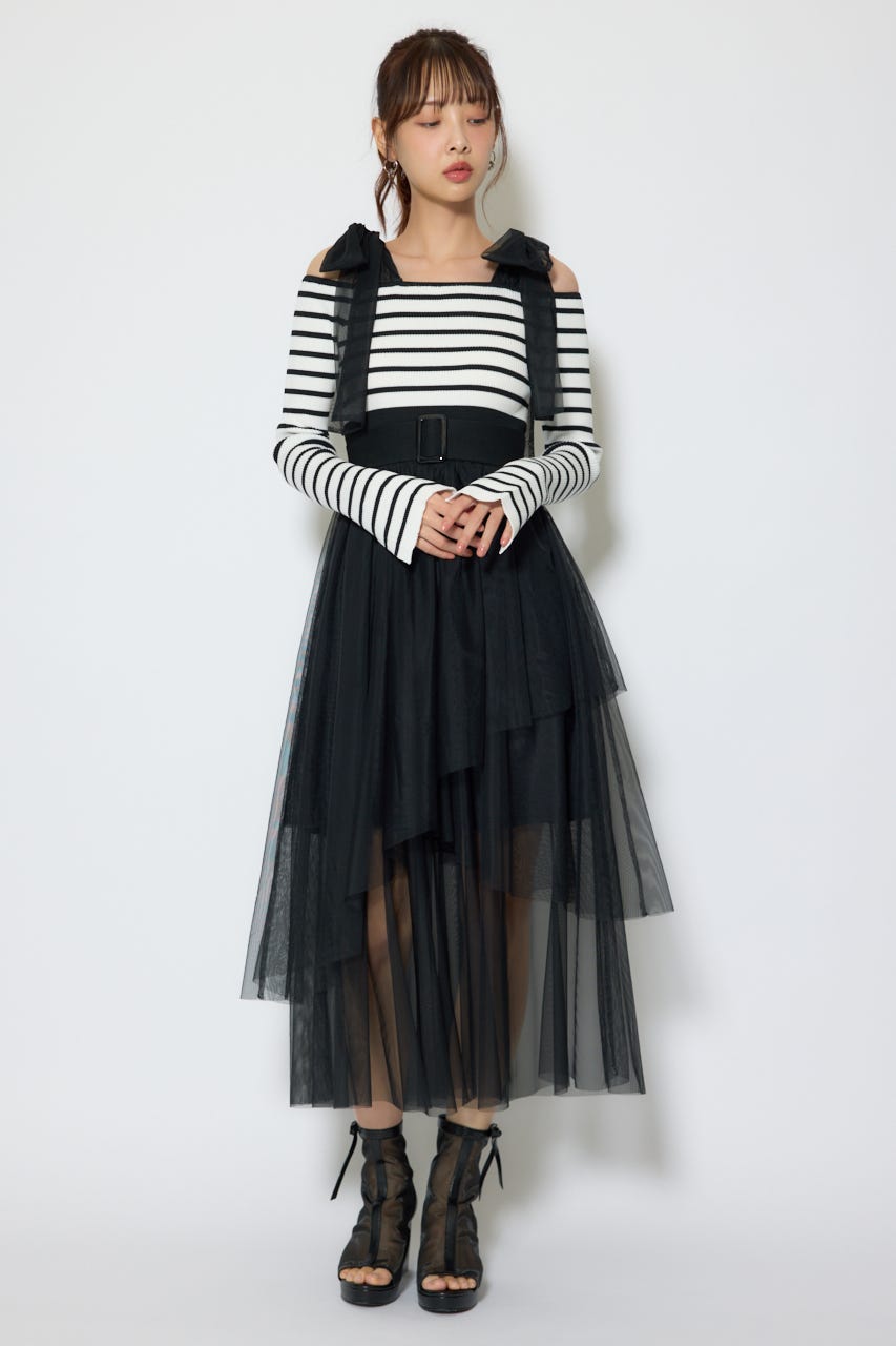 ショルダーリボンチュールニットワンピース Multi_1 FREE