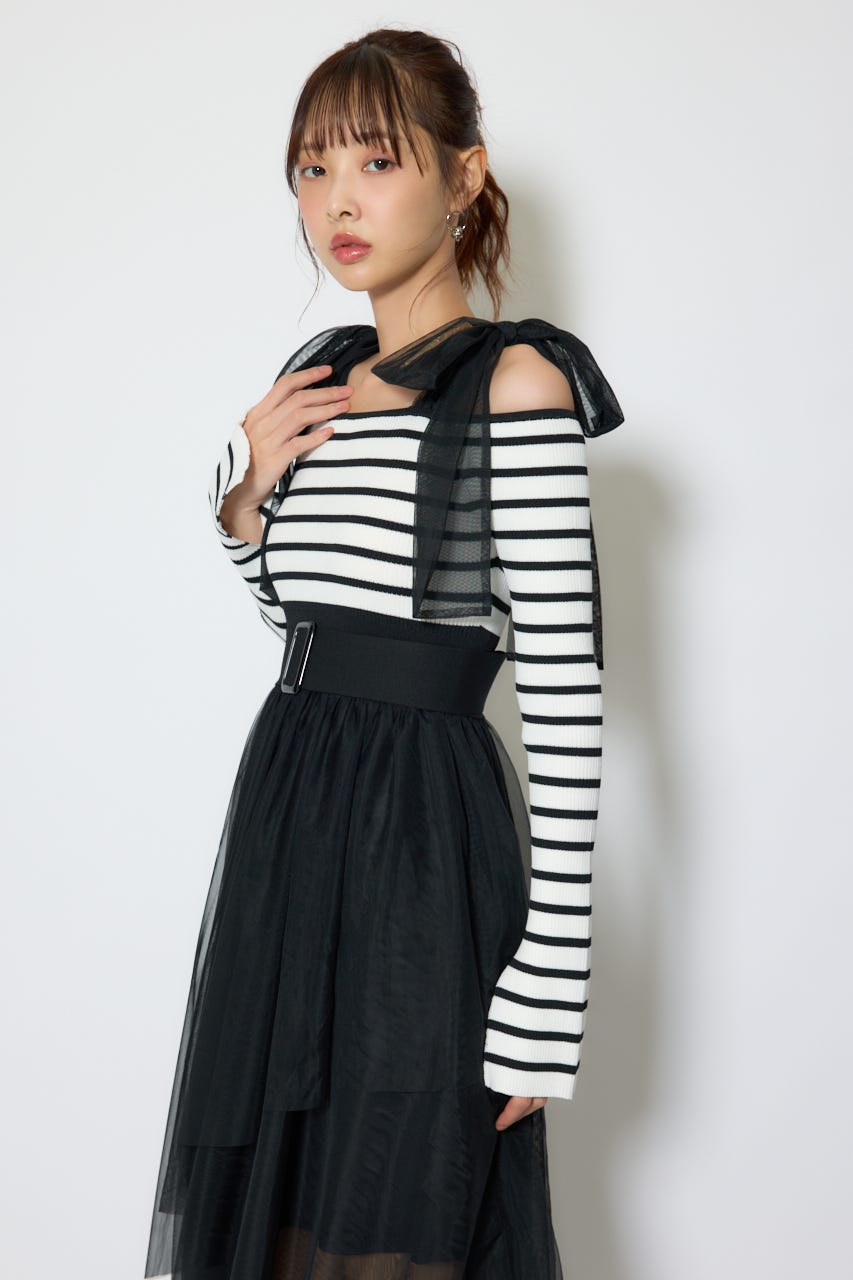 ショルダーリボンチュールニットワンピース Multi_1 FREE