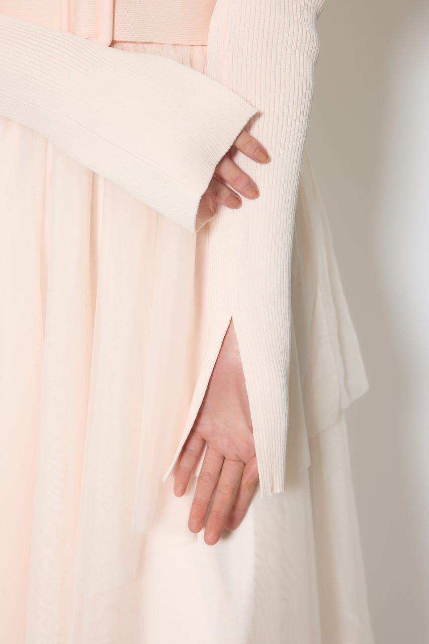 ショルダーリボンチュールニットワンピース PNK FREE