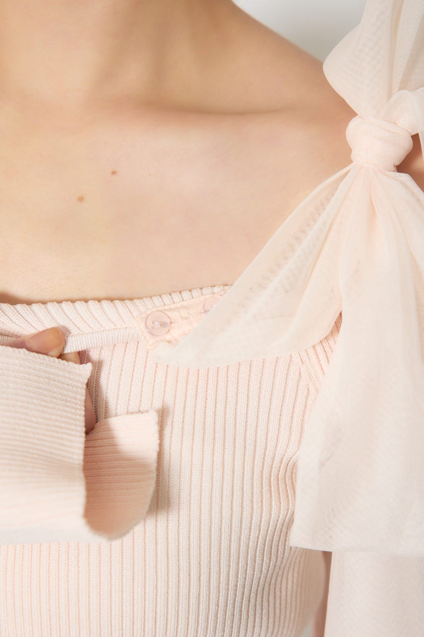 ショルダーリボンチュールニットワンピース PNK FREE
