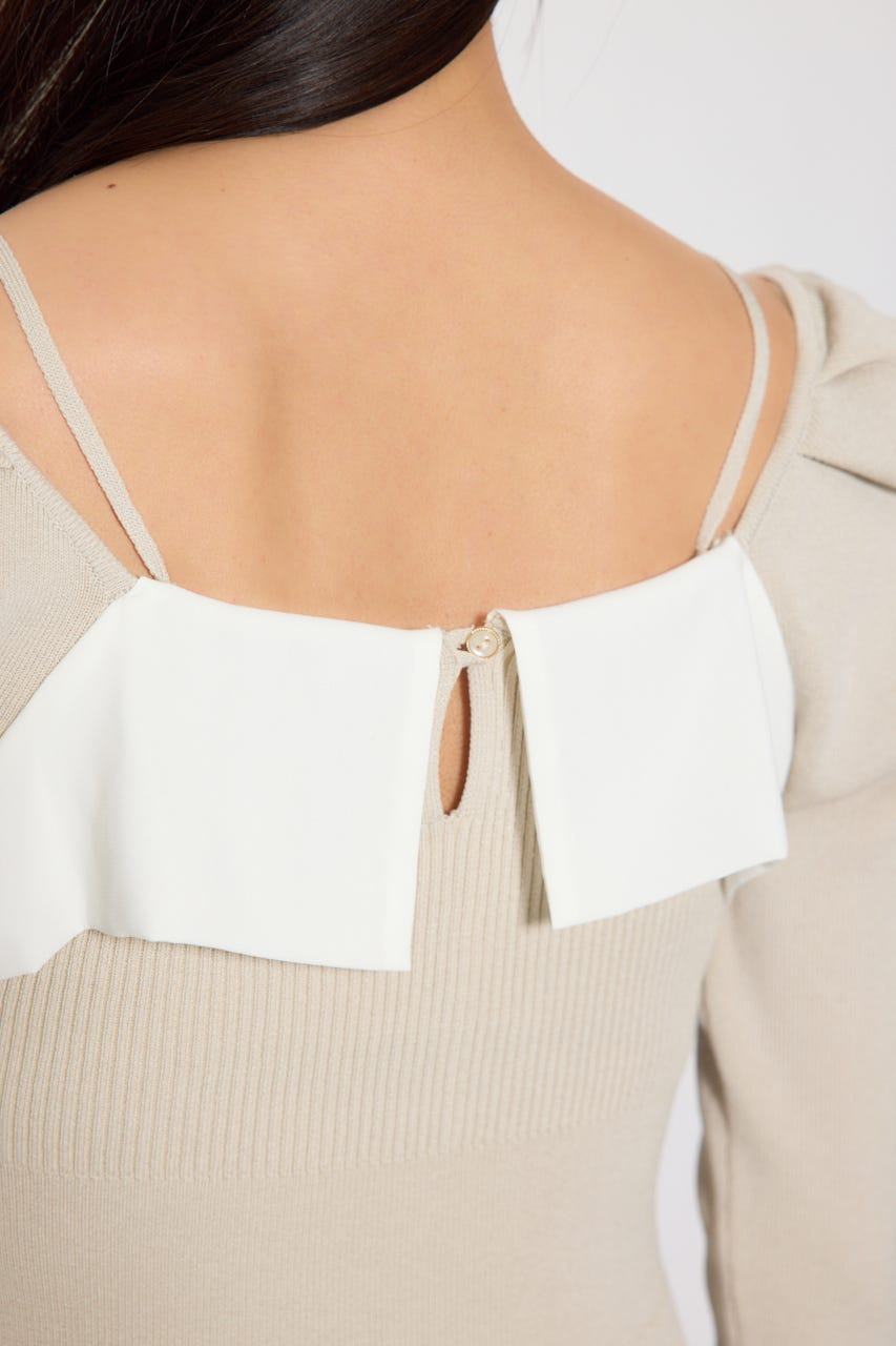 レイヤードフロントリボンマーメイドニットワンピース BEG FREE