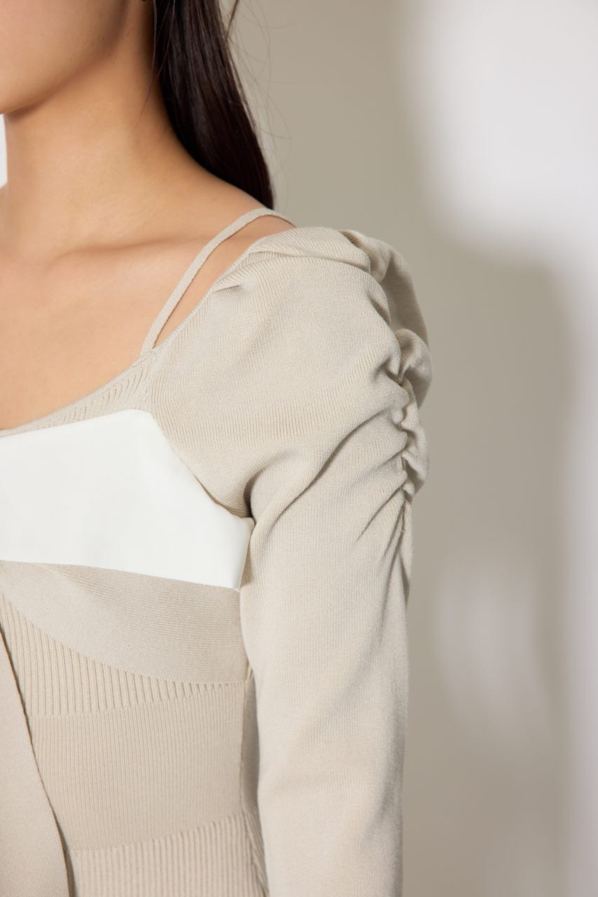 レイヤードフロントリボンマーメイドニットワンピース BEG FREE