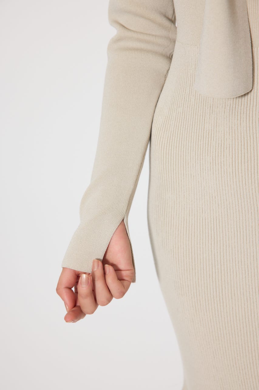 レイヤードフロントリボンマーメイドニットワンピース BEG FREE