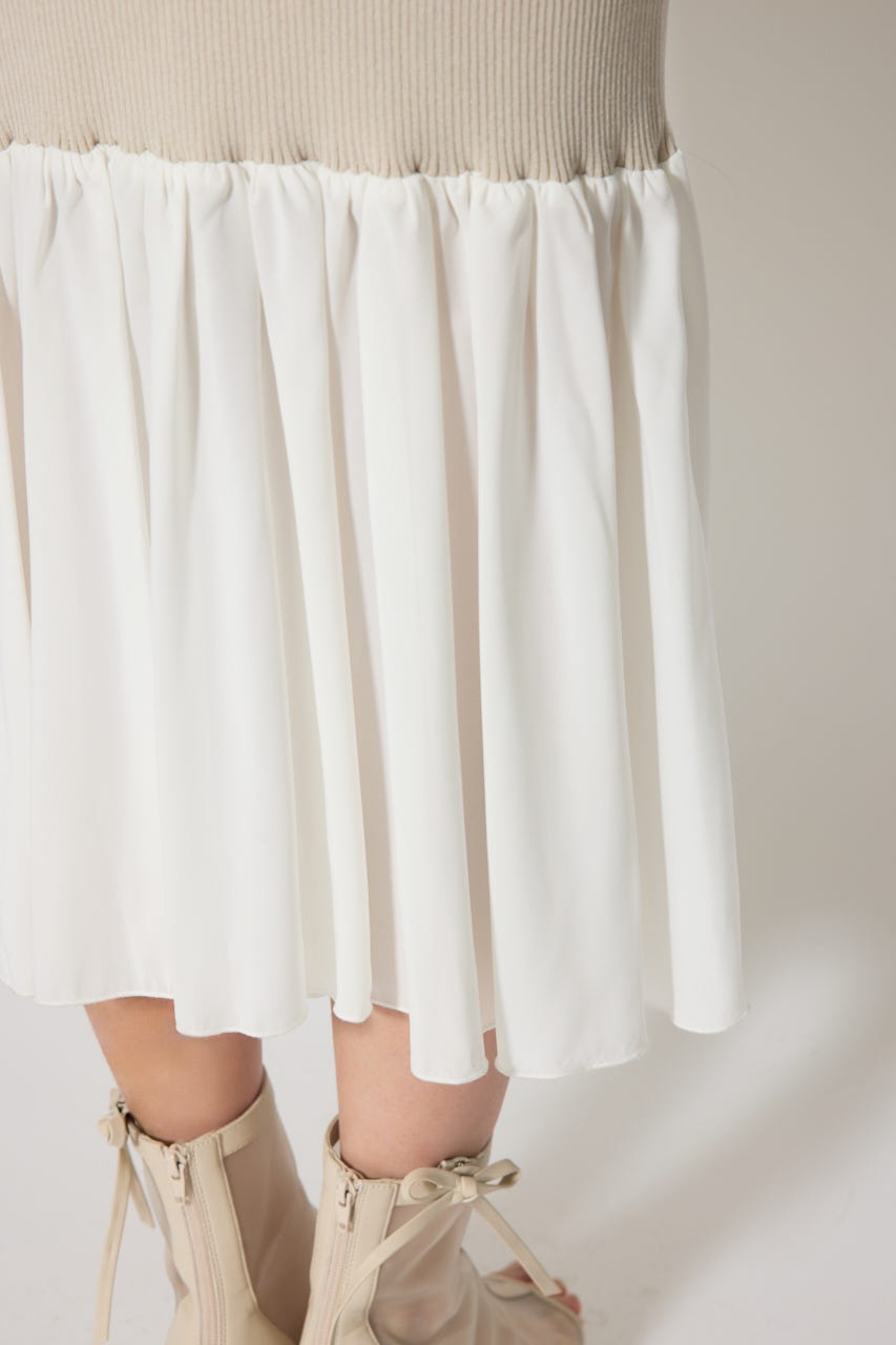 レイヤードフロントリボンマーメイドニットワンピース BEG FREE