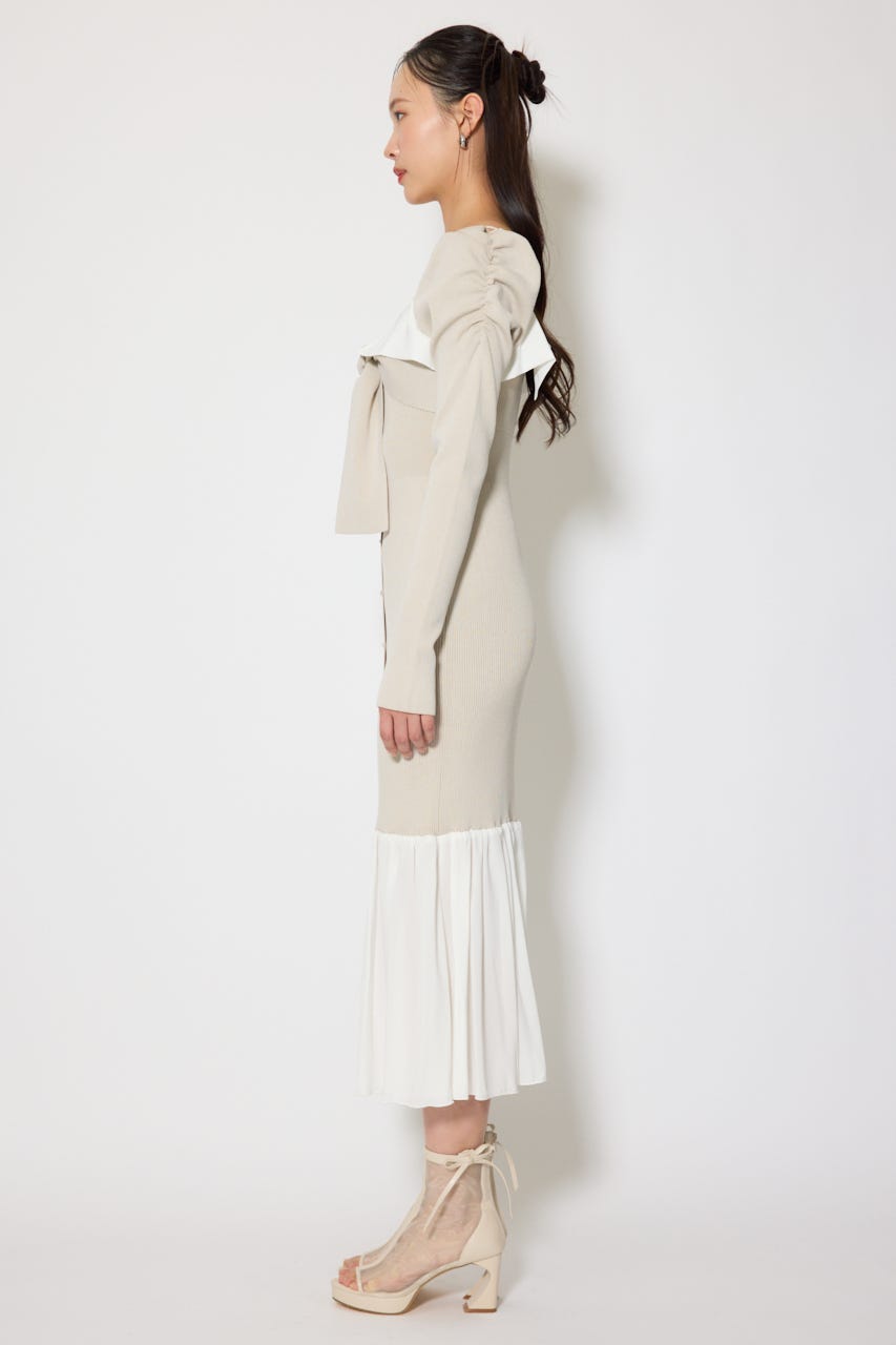 レイヤードフロントリボンマーメイドニットワンピース BEG FREE