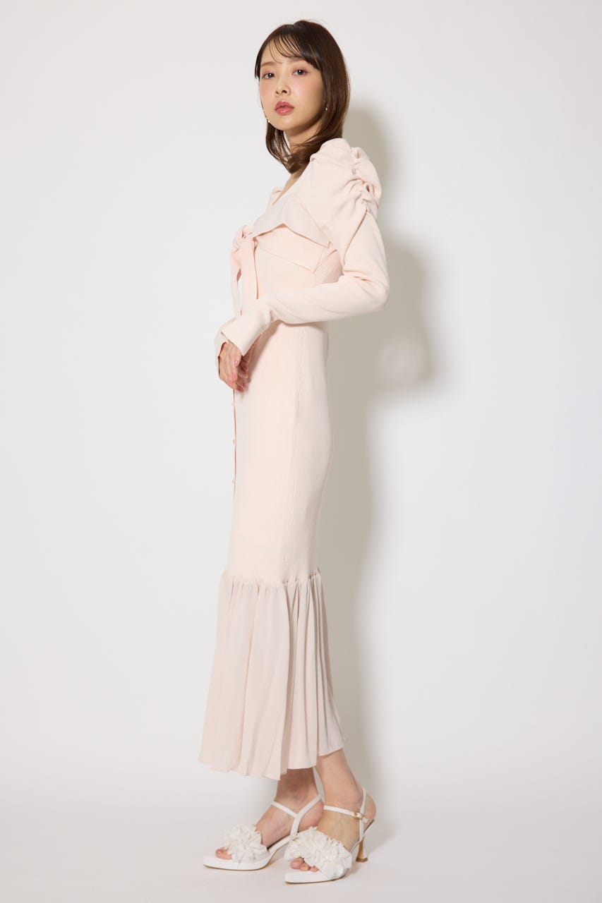 レイヤードフロントリボンマーメイドニットワンピース PNK FREE