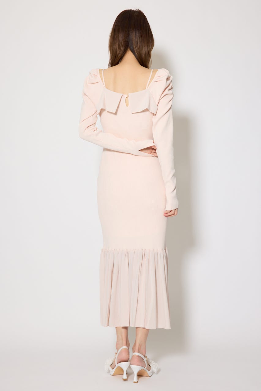 レイヤードフロントリボンマーメイドニットワンピース PNK FREE