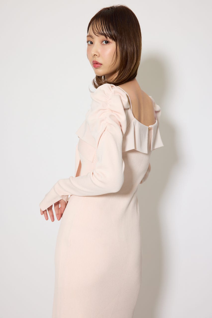 レイヤードフロントリボンマーメイドニットワンピース PNK FREE