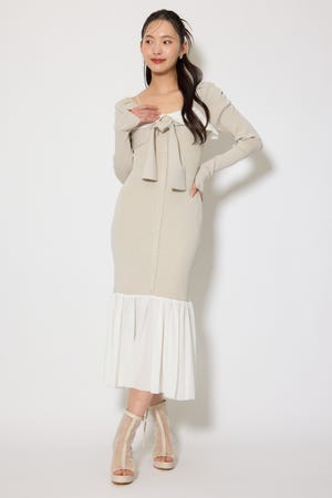 レイヤードフロントリボンマーメイドニットワンピース