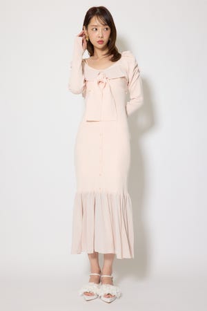 レイヤードフロントリボンマーメイドニットワンピース