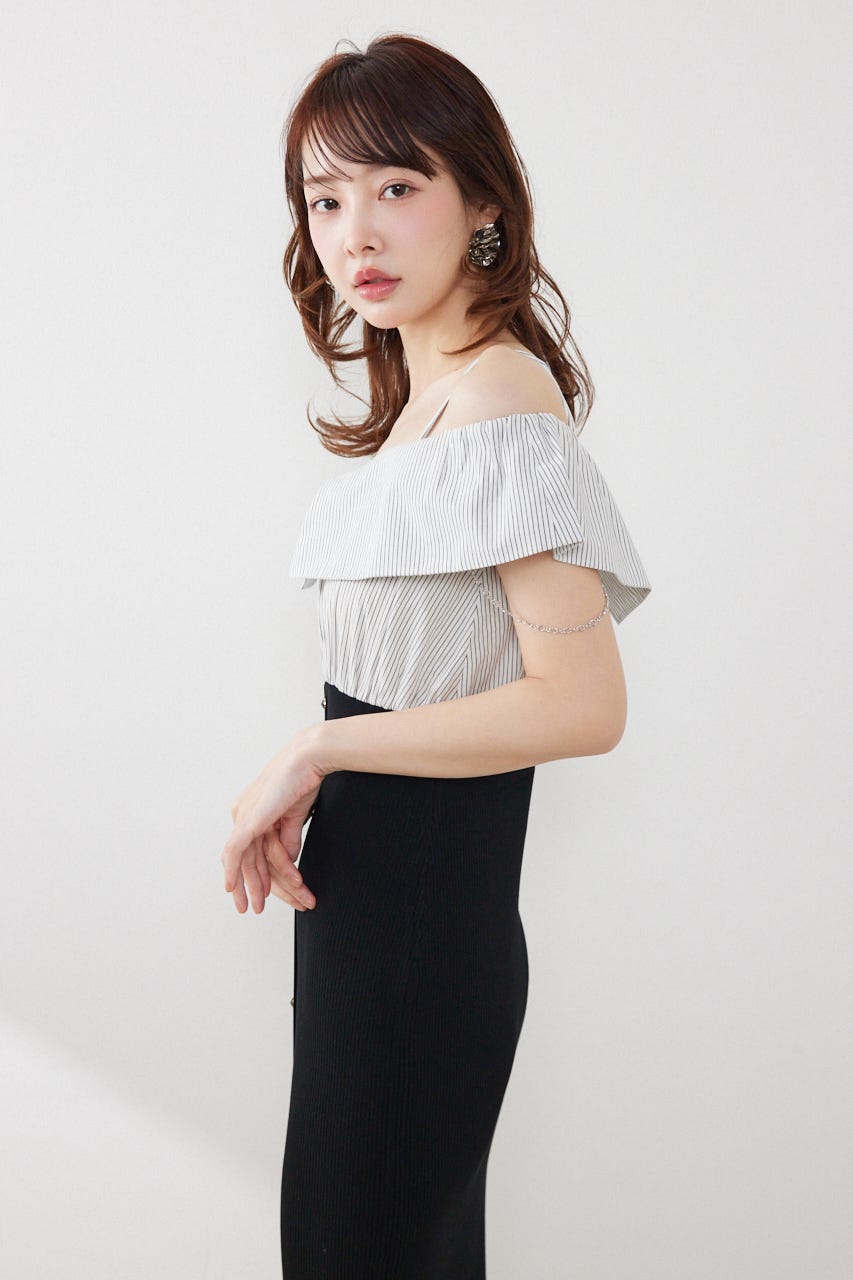 2WAYフロントジップビッグカラータイトニットワンピース BLK FREE