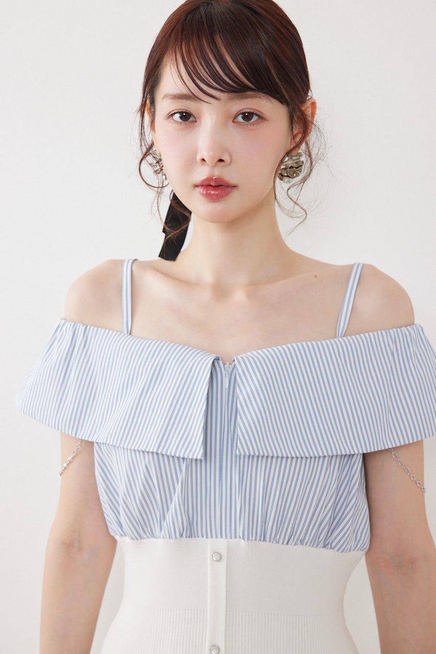 2WAYフロントジップビッグカラータイトニットワンピース WHT FREE