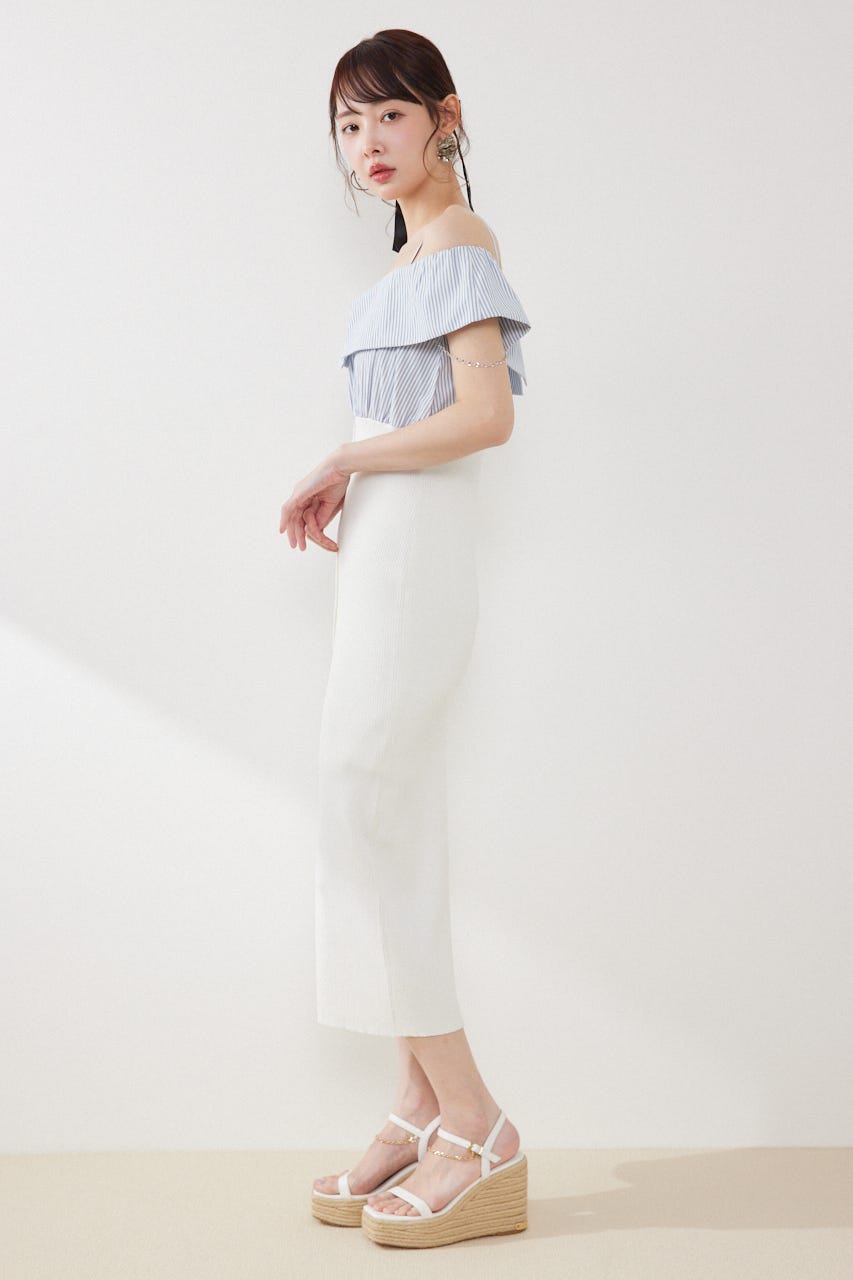 2WAYフロントジップビッグカラータイトニットワンピース WHT FREE