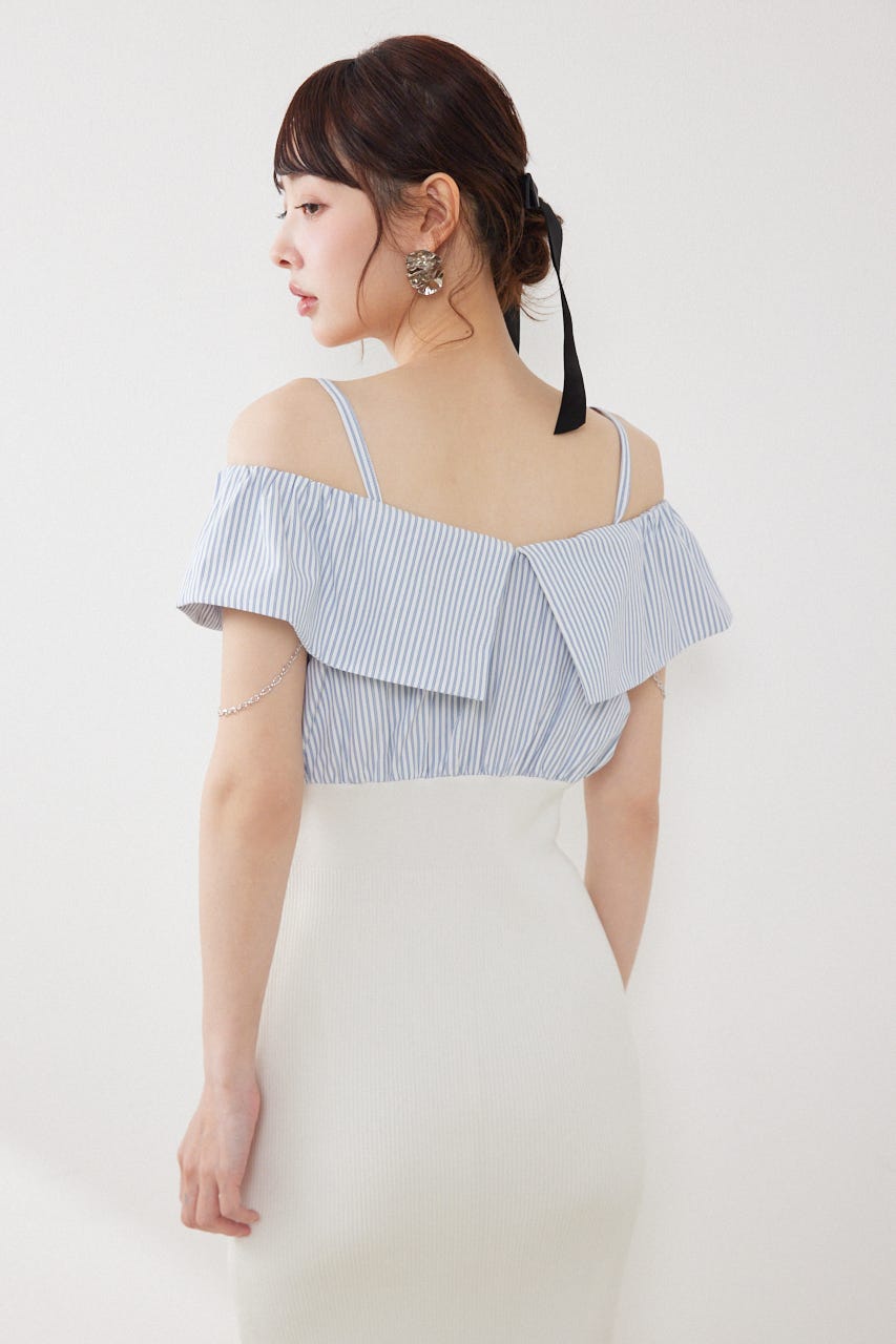 2WAYフロントジップビッグカラータイトニットワンピース WHT FREE